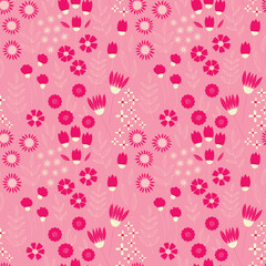 Obraz premium Botanical seamless pattern with pink stylish garden. Floral vector pattern for textile, paper and other design. 