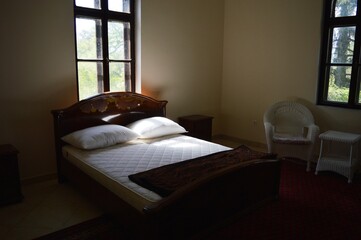 double bed in a castle room