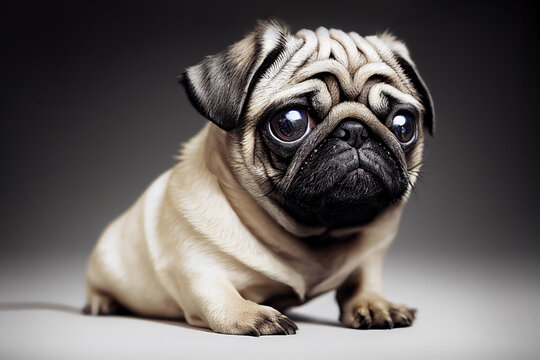 3D Rendering Of A Cute Baby Pug Puppy.