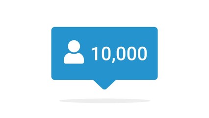 Social media followers - Counting up to 10.000 people following some channel. 2d flat design animation with white background