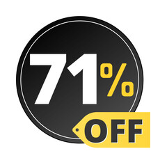 71% off limited special offer. Discount banner in black and yellow circular balloon. Seventy-one