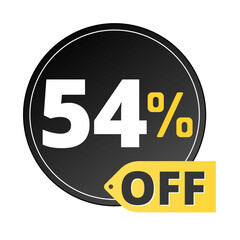 54% off limited special offer. Discount banner in black and yellow circular balloon. Fifty-four 