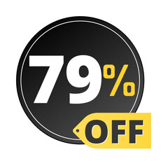 79% off limited special offer. Discount banner in black and yellow circular balloon. Seventy nine