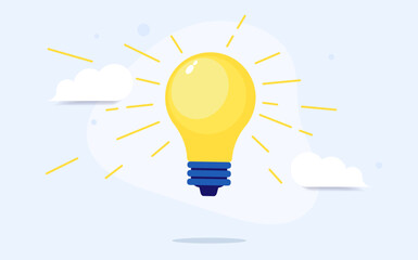 Idea light bulb - Vector illustration of yellow bright lightbulb shining. Metaphor for ideas in flat design
