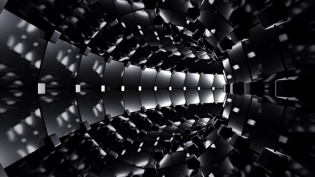 Abstract black and white shiny glass tunnel seamless animation