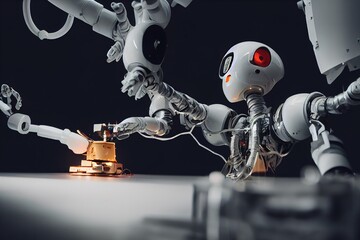 Robots working human jobs - business automation - generated by Artificial Intelligence