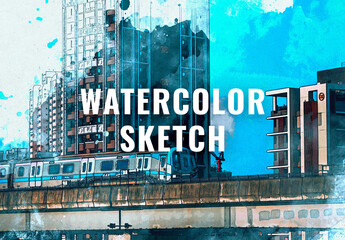 Fototapeta Watercolor and Pencil Sketch Photo Effect Mockup obraz