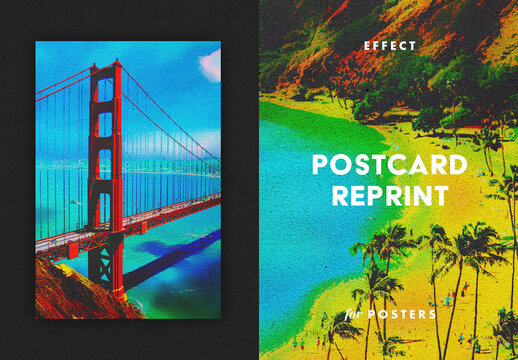 Retro Postcard Print Poster Photo Effect Mockup