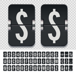 Black flip board narrow font to display destination and timetable vector illustration. Airport terminal mechanical scoreboard alphabet with numbers for showing flight departure or arrival information