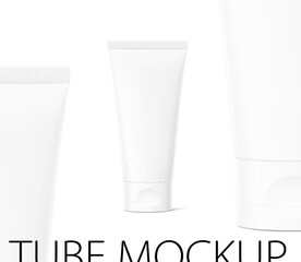 Realistic plastic tube mockup with flip top cap. Vector illustration isolated on white background. Can be use for your design, advertising, promo and etc. EPS10.