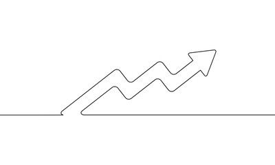Continuous line drawing of arrow up, business growth graph, object one line, single line art, vector illustration
