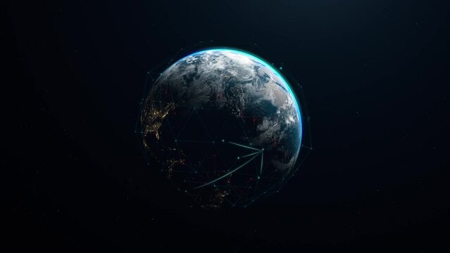 3D Earth Digital Connected Network Background. Worldwide Big Data Cloud. Digitalization Concept Global Technology.