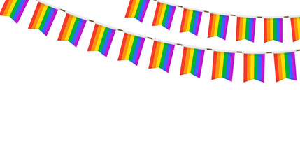LGBT garland. Rainbow color pennants chain. Party bunting decoration. Celebration flags for pride decor. Footer and banner background