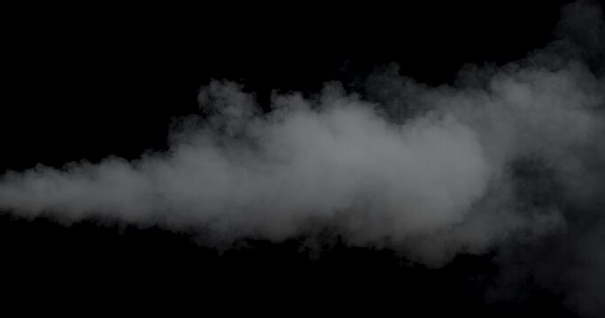 Chimney smoke on dark background. Realistic atmospheric gray fog haze cloud. VFX filmed with RED camera in 4K.