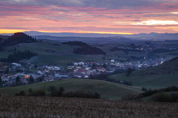 Fototapeta premium Rural landscape at Sklabina village in Turiec region, Slovakia.