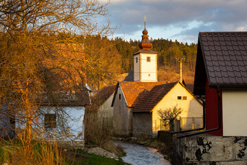 Fototapeta premium Creek in the village of Bela-Dulice village, Slovakia.