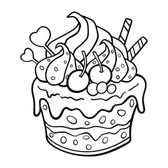 Black line drawing of cakes on a white background. It's a vector image.