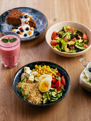healthy breakfast on a wooden table
