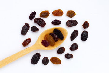 Dried grape on white background.