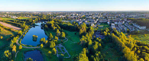 Public park called Lewityn in Pabianice City - view from drone
