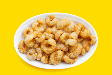 Crispy pork rinds or pork snack.