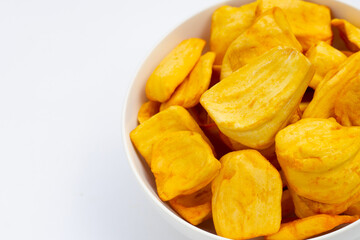 Jackfruit chips on white background