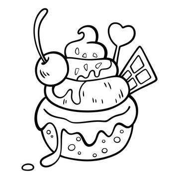 Black line drawing of cakes on a white background. It's a vector image.