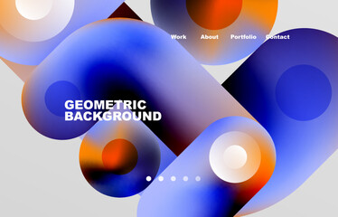 Circles and round shapes landing page abstract geometric background. Web page for website or mobile app wallpaper