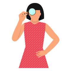 Vector illustration of a detective spy woman character. private ivestigation agent.Girl with magnifying glass vector