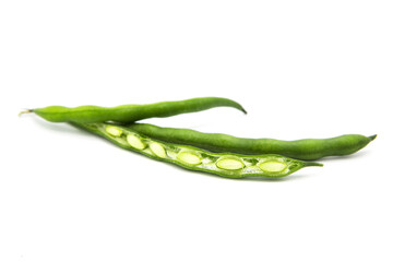 Fresh organic green beans isolated on white background.