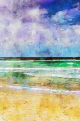 Beautiful Colorful Beach Watercolor Illustration