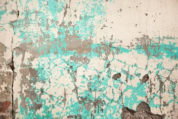 Foto op Plexiglas Verweerde muur Old white with blue color wall as background, vintage style texture 