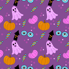 Cute seamless pattern for Halloween holiday. Can be used for fabric textile wallpaper gift wrap paper background.