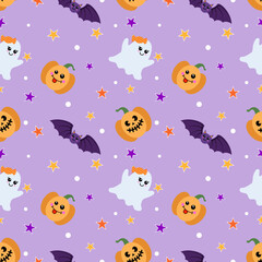 Cute seamless pattern for Halloween holiday. Can be used for fabric textile wallpaper gift wrap paper background.