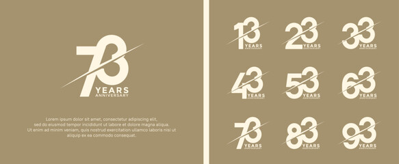 set of anniversary logotype white color on soft brown background for celebration moment