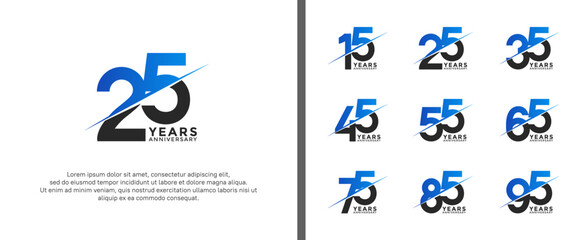 set of anniversary logotype black and blue color on white background for celebration moment - obrazy, fototapety, plakaty