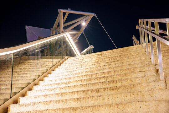 Night photo of the Akrobaten bru Bridge in Oslo Norway
