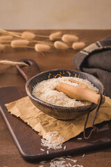 Basmati rice on rustic countertop