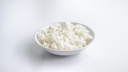 Bowl of cooked rice.Isolated on a white background