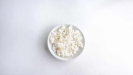 Bowl of cooked rice.Isolated on a white background
