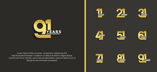 set of anniversary logotype golden color on brown background for celebration moment