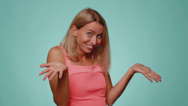 Woman raising hands asking what why reason of failure demonstrating disbelief irritation by troubles, trendy social media meme anti lifehacks ridicules people who complicate simple tasks for no reason