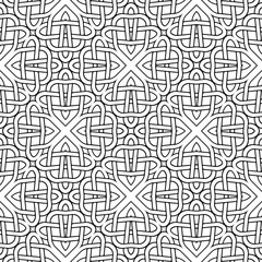 Celtic braided seamless pattern. Intricate line art pattern. Tribal ethnic traditional vector background. Fractal black and white lacy pattern. Braided floral isolated lines ornament. Coloring book