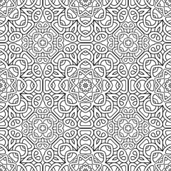 Celtic braided seamless pattern. Intricate line art pattern. Tribal ethnic traditional vector background. Fractal black and white lacy pattern. Braided floral isolated lines ornament. Coloring book