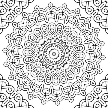 Celtic braided seamless pattern. Intricate line art mandalas. Tribal ethnic traditional vector background. Fractal black and white pattern. Braided floral isolated lines ornaments. Coloring book