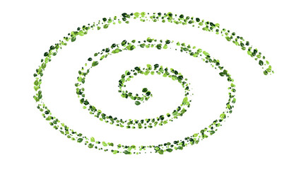 Isolated green leaves swirling in a spiral pattern overlay