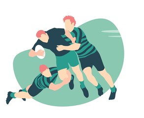 rugby players tackling and fighting for the ball on the field