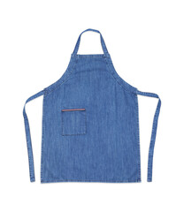 Denim blue kitchen apron isolated on white