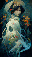 Fototapeta na wymiar Halloween painting of a spooky but beautiful woman