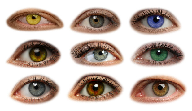 Collage with photos of beautiful eyes on white background